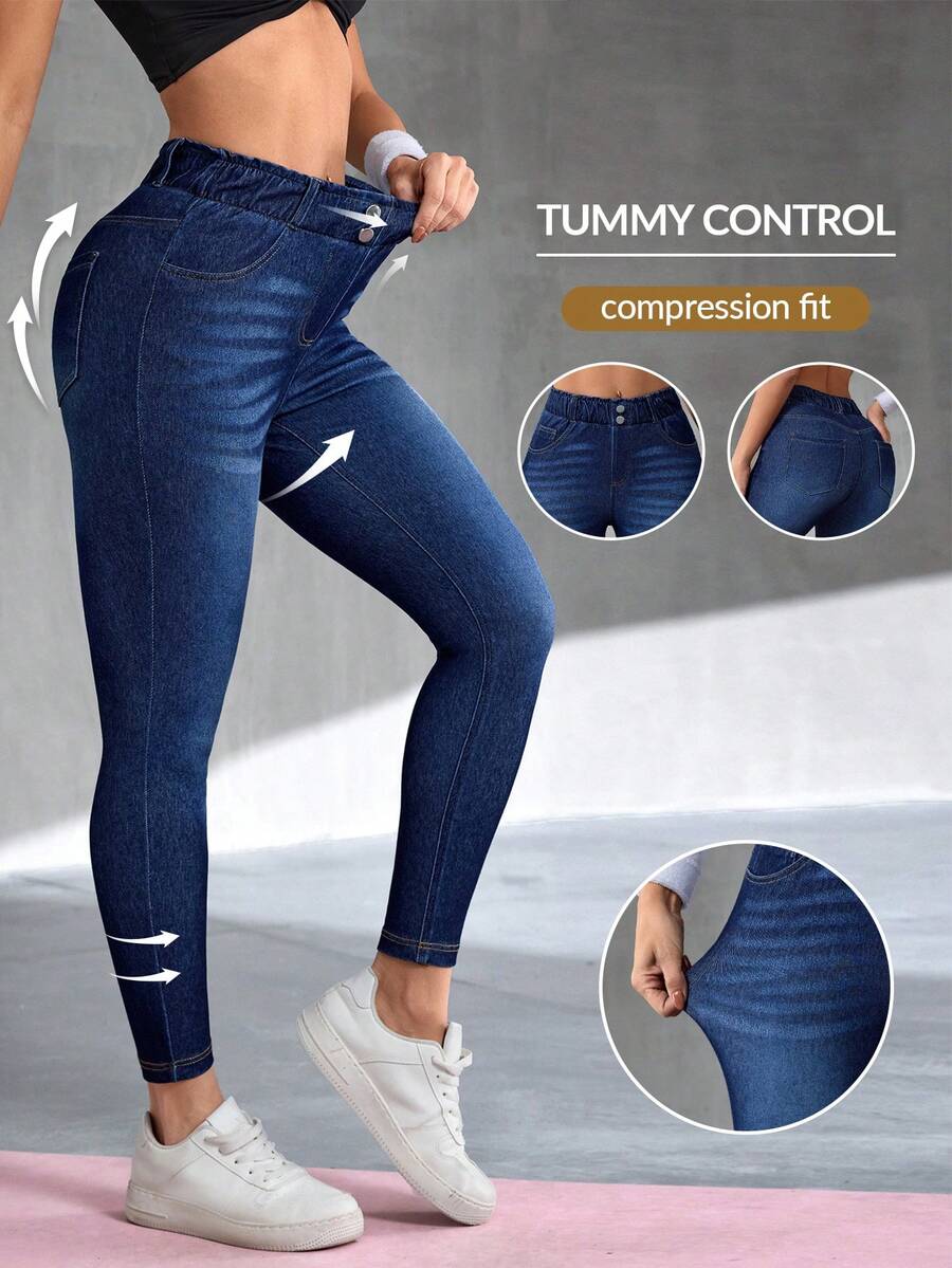 Flexra Women's Casual Washed High Waist Slim Fit Jeans - Blue - View 1