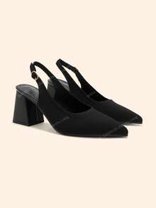 CUCCOO BASICS Women's Fashion Open Back Pointed Toe Chunky Mid-Heel Pumps, Classic Minimalist Design For Commuting, Dating, Party, Holiday, Wedding - Shining Night Black - View 2