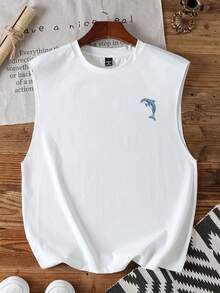 Manfinity Joysei Áo thun nam cổ tròn in chữ và hình cá heo, kiểu dáng thường ngày đa năng, phù hợp cho thời gian rảnh rỗi, kỳ nghỉ và các chuyến đi chơi. - trắng - Xem 2