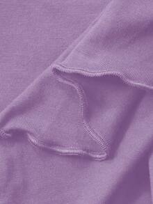 DAZY 2pcs/Set Women Solid Color Comfortable Knit Long Sleeve Top And Loose Straight Leg Long Pants Pajama Set, Spring - Mauve Purple - View 6