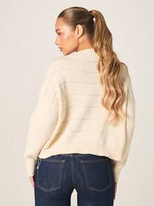 MISSGUIDED Open Front Knit Cardigan With Button Closure And Ribbed Trim Details For Casual Fall Fashion - Apricot - View 2
