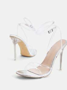 Glitzique Giày cao gót thời trang nữ, Sandal đế bằng Jelly Strap, Sandal quai ngang Bare Wrap, Sandal mũi vuông tối giản, Giày cao gót pha lê trong suốt, Sandal bạc thường và ngoài trời mùa hè dành cho nữ - Trong sáng - Xem 7