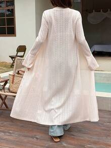 Livesso 女士镂空长款针织度假毛衣 - 米色 - 查看 2