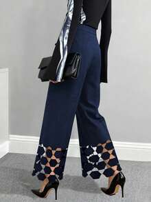 Balvessa 女士蕾丝边波点图案长裤 - 藏蓝色 - 查看 2