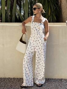 Livesso Ditsy Floral Fitted Women Denim Jumpsuit - White - View 4