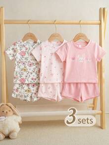 Souflis Souflis 6件套新生女婴可爱优雅碎花短袖上衣短裤套装，春夏款 - 彩色 - 查看 2