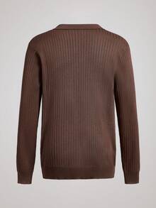 Officeau Men's Solid Color Ribbed Vertical Ribbed Knit Sweater, Simple And Versatile Long Sleeve Top - Brown - View 2