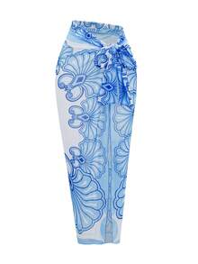 Swim Oasis 女士蓝白碎花性感沙滩泳装套装，夏季 - 藍色 - 查看 5