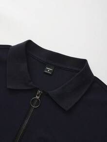 Manfinity Homme Camisa polo de media cremallera de unicolor para hombres, uso diario casual, verano, formal - Azul Marino - Ver 3