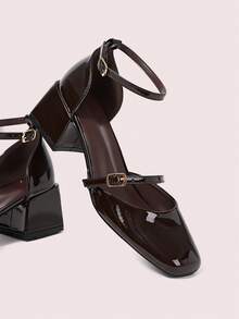 CUCCOO DOLLMOD Sepatu Flat Wanita Model Mary Jane Hak Tebal Hitam Ujung Persegi dengan Tali, Cocok untuk Beraktivitas, Kencan, Pesta, Belanja, Liburan, Sepatu Musim Semi, dan Sepatu Musim Semi untuk Hari Valentine. - Coffee Brown - View 2