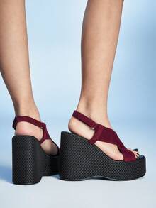 Sugerpunk Women's Thick Sole Sandals, Open Toe Platform Wedge Heels, Fashion Shoes - Burgundy - View 5