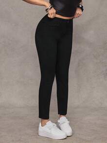 SHEIN ICON Women's Casual Western Style Skinny Denim Jeans - Black - View 4