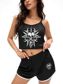 Black Label Women's Sweet & Cool Style Camisole & Shorts Set - Black - View 1