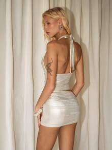 TRNVIE V-Neck Sleeveless Hollow Out Design Party/Vacation Dress For Women - Yellow - View 2