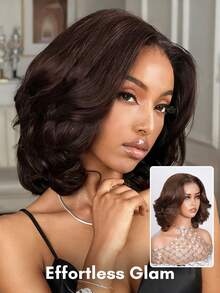 ALL READY WIG Warstwowa cięta topliwa koronka 4x4 bezklejowa peruka z zamknięciem z koronki 100% ludzkich włosów czekoladowy brąz 4# sprężysta fala 180% gęstość peruki stroje wakacyjne podróż festiwal bal na świeżym powietrzu cosplay kampus szkoła plaża ślub kemping stroje wakacyjne stroje letnie wibracje wakacyjne urok elegancki swobodny styl mody y2k ss25 słowa kluczowe - S4 - Zobacz 2