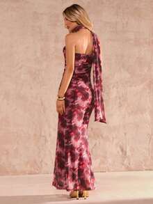 Glamine Vestido elegante de longitud media para mujer con estampado floral de malla, estilo de vacaciones, que adelgaza la cintura - Negro - Ver 2