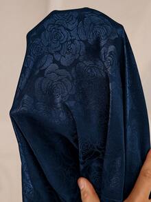 LuxeNights Faux Silk Leopard Print Jacquard Fashion Faux Silk Lapel Short Sleeve Pajama Set - Navy Blue - View 3