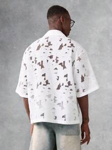 SUMWON Burnout Organza Crop Button Down Short Sleeve Collared Shirt With Textured Fabric Detail - Apricot - View 2