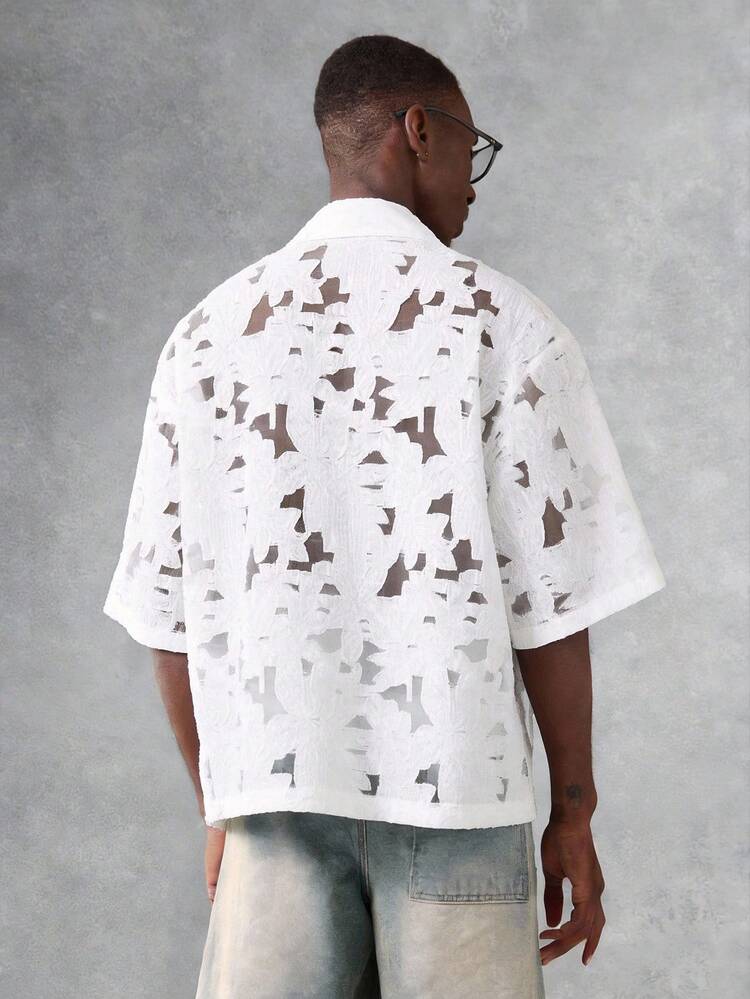 Burnout Organza Crop Button Down Shirt