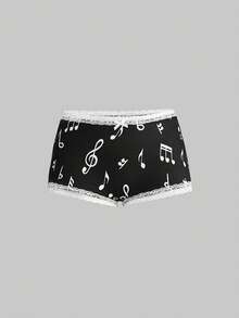 ROMWE Y2K Retro Music Note & Piano Keyboard Print Lace Trim Low Waist Shorts 3 Pieces Set - Multicolor - View 6