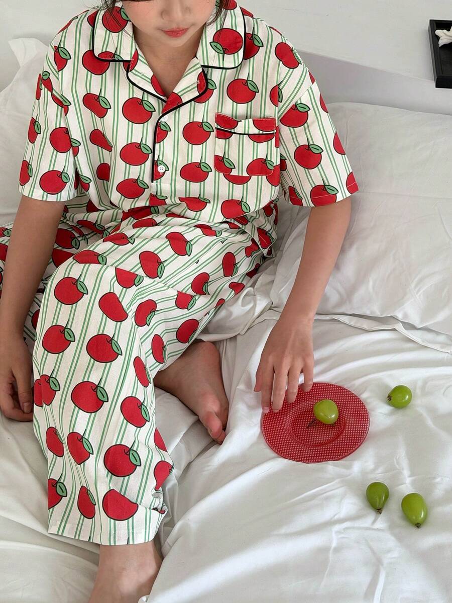 DAZY Tween Girls Full Print Short Sleeve Pants Pajama Set, Fall - Multicolor - View 1