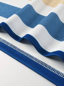 Manfinity Homme 男士条纹印花翻领 Polo 衫，适合居家、外出、聚会和度假穿着 - 藍色 - 查看 6