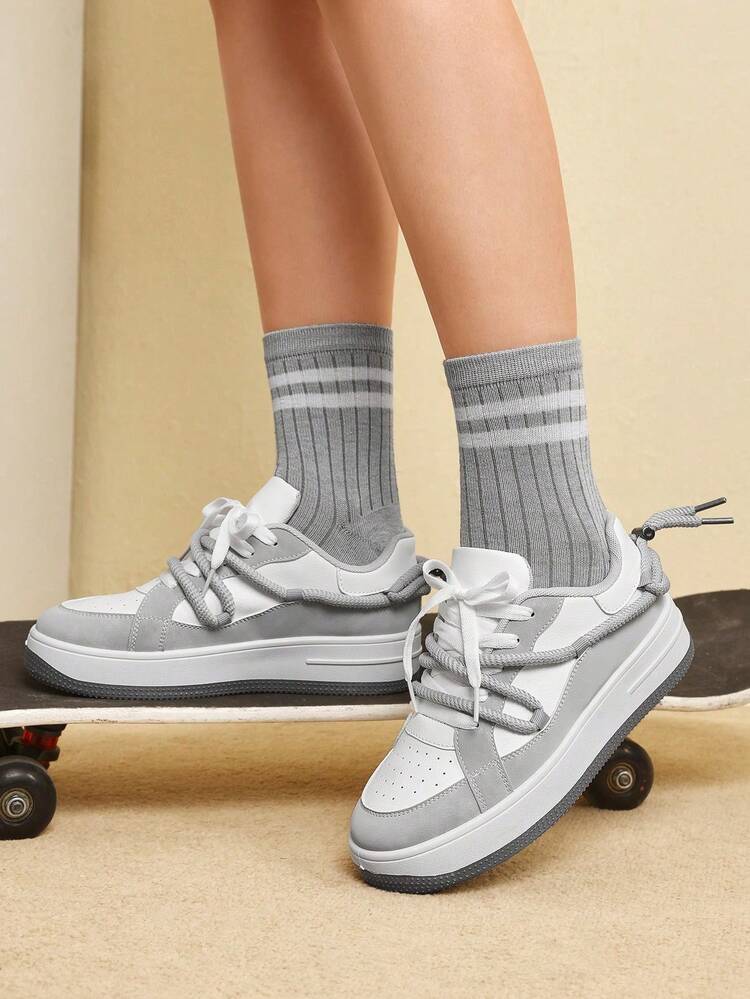CUCCOO EASI Spring And Autumn Fashion Versatile Thick-Soled Height-Increasing Front Lace-Up Women's Casual Shoes Thick-Soled Little White Shoes