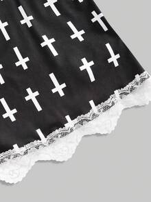 ROMWE Y2K 复古音符和钢琴键盘印花紧身蕾丝边吊带背心三件套 - 彩色 - 查看 11