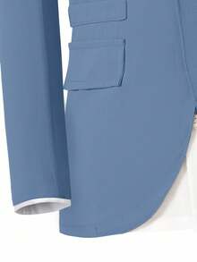 SHEIN 2pcs Tween Boy Gentleman Outfit,Long Sleeve Jacket + Trousers Suit,Blue And White Striped,Summer,Elegant,Traditional,Wedding Formal Attire For Prom - Blue - View 5