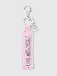 ROMWE 1 New Y2k Classic Simple Temperament Fashionable Retro High Sense Black/White/Pink Leather Silver Shiny Rhinestone Letters "Peace" "Fate" "Lucky" Cherry Strawberry Bone Rivet Drip Oil Love Pendant DIY Keychain Accessories Bag Pendant Pendant, Random Color, Suitable For Girls, Ladies, Couples, Sisters, Girlfriends, Daily Wear, Holiday Gifts - Multicolor - View 18