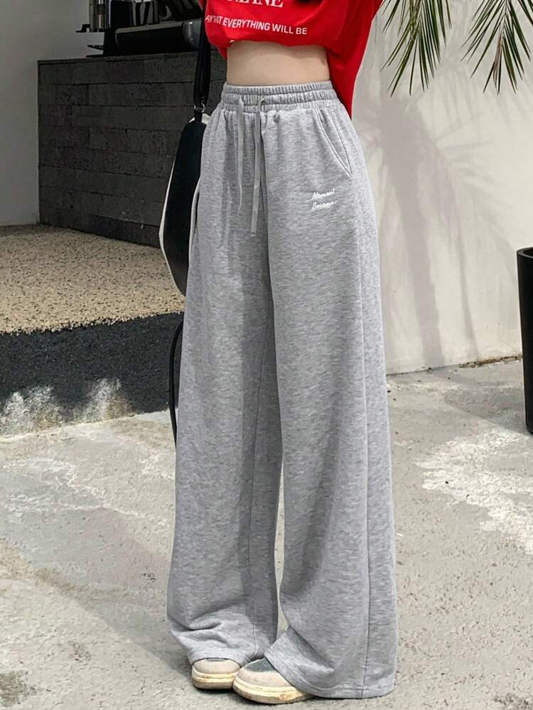 Tall Women's Casual Minimalist Letter Embroidered Loose Sweatshirt And Pants Set