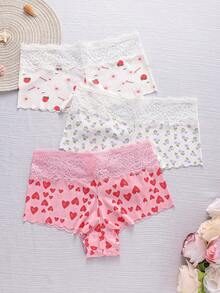 3件套女士印花蕾丝边平角内裤 - 彩色 - 查看 7