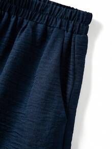 GlowEve CURVE Bộ đồ hai mảnh màu trơn chất liệu giả vải lanh dành cho nữ cỡ lớn - Áo tank top hở lưng và quần short, trang phục thường ngày thời trang cho lễ Phục sinh, thư giãn tại nhà, kỳ nghỉ biển mùa hè. - Màu xanh hải quân - Xem 7