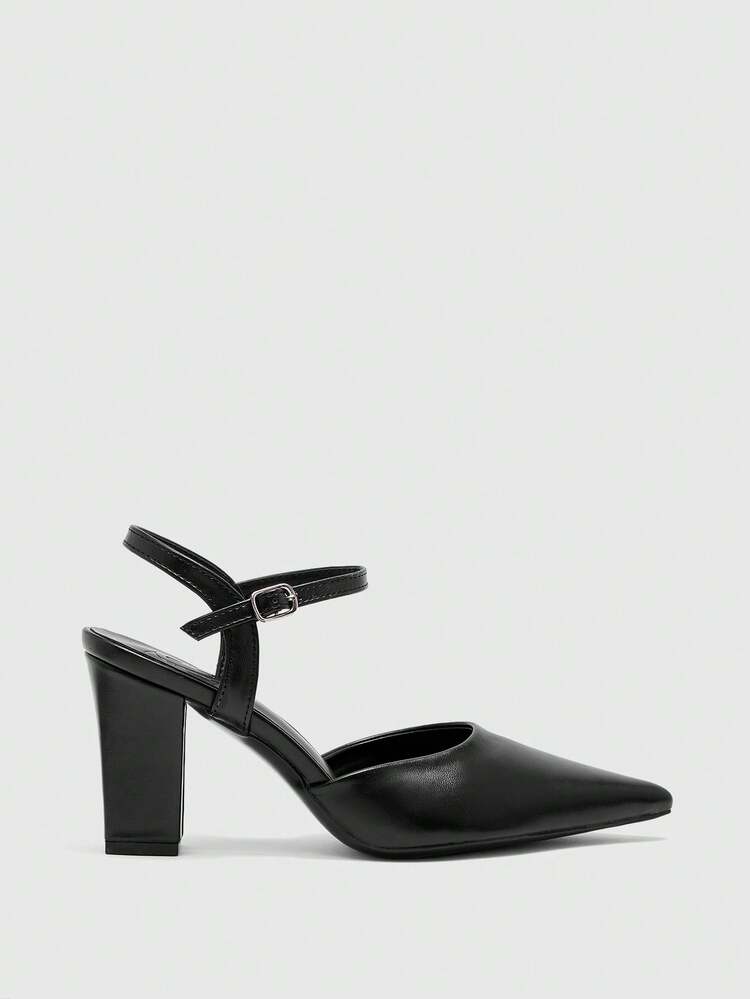CUCCOO BIZCHIC Women Shoes Women's Pointed Thick High Heel Black Ankle Strap Women's High Heel Shoes Shoes Stylish And Simple Daily Commuter Versatile High Heel Women's Shoes Spring Shoes