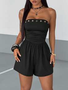 StreetHx Women's Casual Keyhole Ruched Jumpsuit In Black - Black - View 3