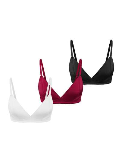 SHAPORA 3pcs/Set Women's Minimalist Deep V Bras, Multicolor