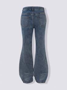 Quần jean cho bé gái tuổi teen, mùa xuân thu, kiểu Mỹ retro mới, màu xanh đậm, chất liệu denim bạc màu, cạp trung bình, ống loe, họa tiết râu mèo, dáng ôm, thoải mái, chất liệu cotton cao cấp, thích hợp mặc hàng ngày đi học, đi nghỉ mát, mùa xuân thu. Quần jean trẻ em, quần jean cho bé gái tuổi teen và bé gái lớn. - Rửa tối - Xem 3