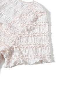 Modelyn Plus Size Women Lace Texture Tie-Waist A-Line Short Sleeve T-Shirt, French Romantic Elegant Gym Brown Summer - Apricot - View 6