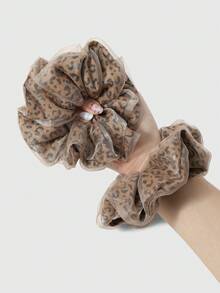 ROMWE Kawaii 2 Y2k Personalized Sweet And Cool Brown Shiny Mesh Leopard Print Hair Band Large Intestine Ring, Combination Set, Daily Wear For Girls, Holiday Gift. - Brown -46 - View 5