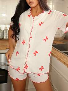 Women's White Ruffle Trim Cardigan Top With Butterfly Print, Holiday & Vacation Outfit - White - View 4