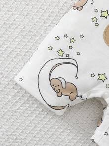 SHEIN Vintaside Kids 2件套新生儿宝宝休闲可爱卡通大象刺绣圆领按扣肩短袖连体衣和帽子套装 - 彩色 - 查看 6