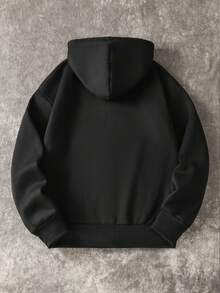 Manfinity Dauomo Men's Casual Fashionable Street Hoodie, Cross Embroidery, Zipper Front, Drawstring, Loose Fit, Suitable For Spring And Autumn Daily Commute - Black - View 2