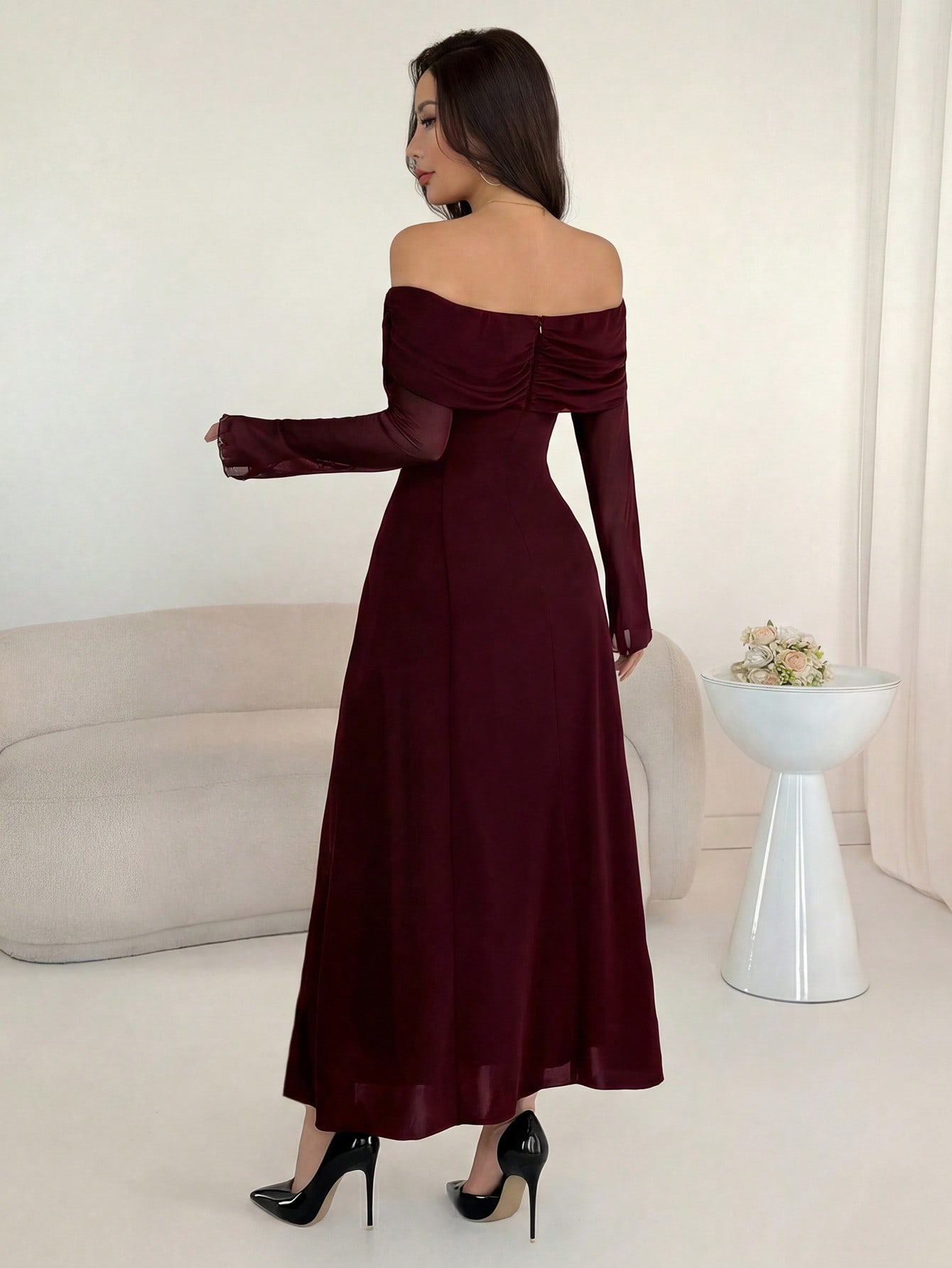 Modelyn فستان أنيق للنساء بأكمام طويلة وواسعة في ا...