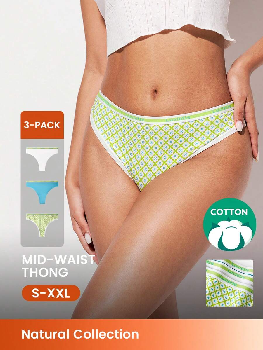 LUVLETTE Paquete de 3 tangas de algodón suave de cintura media para mujer - Blanco - Multicolor - Ver 1