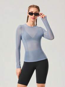 OutZeal 女士户外休闲轻薄半透明弹力长袖T恤 - 藍色 - 查看 5