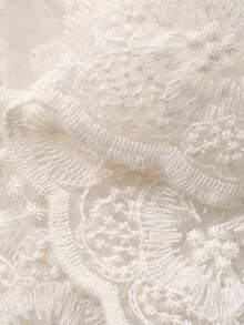 DAZY 女士优雅蕾丝圆领口袋花瓣袖上衣和A字裙两件套，春夏款 - 杏色 - 查看 5