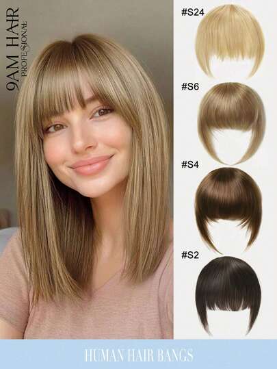 9AM Hair Clip On Bangs Multi Hair Colors Brown Chocolate Blonde Human Hair Air Bangs With Sideburns Clip In Hair Extension Beginner Friendly Real Hair Piece With 1 Clip Easy To Wear 4 Color Option Natural Black Brown Blonde Clip Ins Sport Vacation Travel Festival Prom Outdoor Cosplay Campus School Beach Wedding