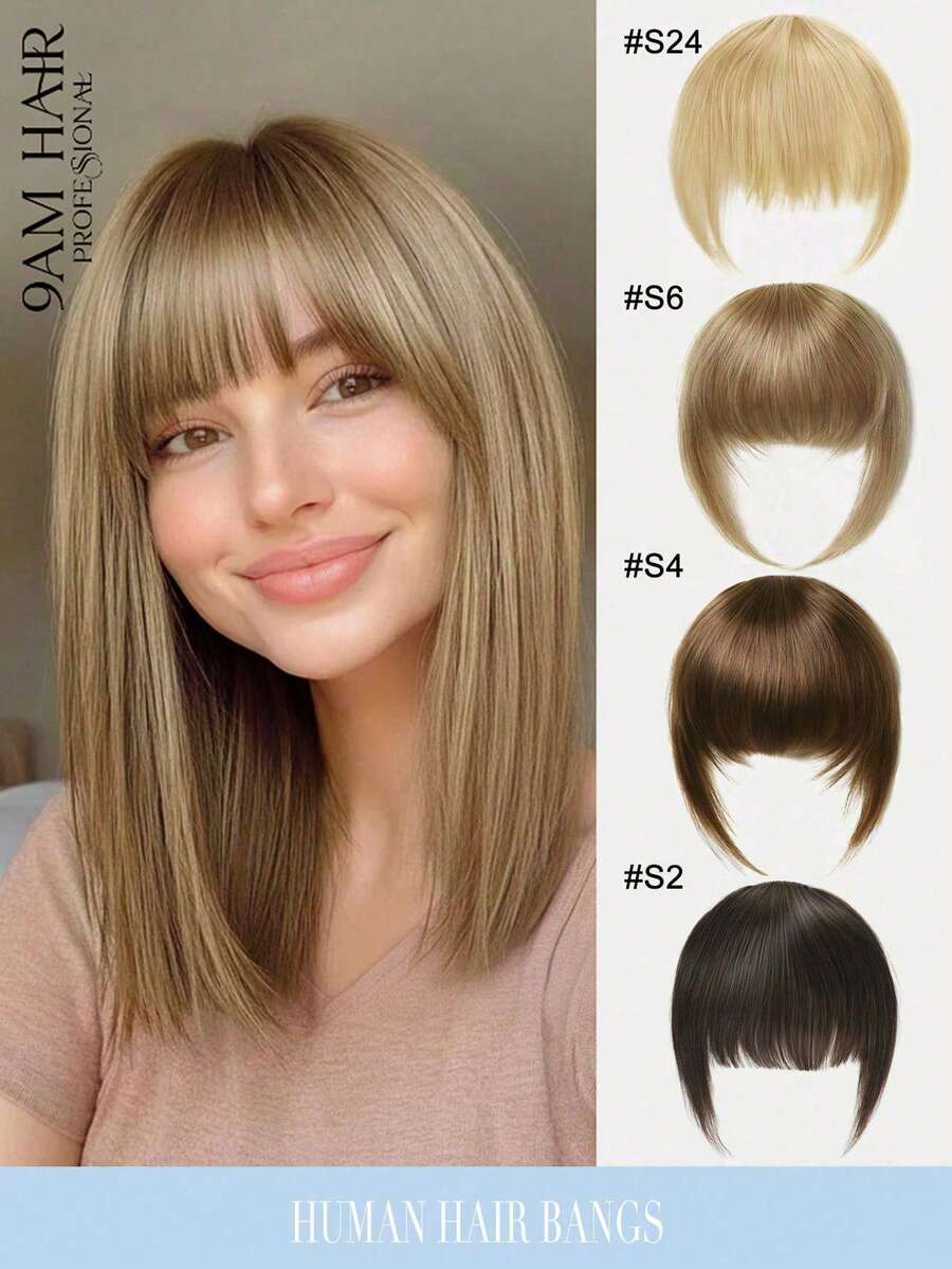 9AM 发夹式刘海,多种发色可选,棕色、巧克力色、金色,真人发丝,空气刘海带鬓角,夹式接发,新手友好,真发片,单夹设计,佩戴方便,四种颜色可选:自然黑、棕色、金色。适合运动、度假、旅行、节日、舞会、户外、角色扮演、校园、学校、海滩、婚礼等场合。 - 彩色 - 查看 1