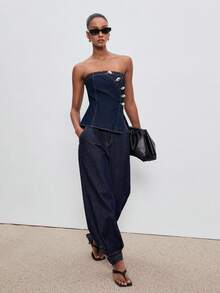 ATUI Studio 女士不对称下摆抹胸上衣 - 寶藍色 - 查看 2