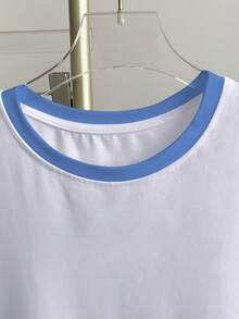 Resyla Maglietta a maniche corte da donna con scollo tondo, colorblock, casual, versatile, adatta per uso quotidiano - Bianco - Visualizzare 3